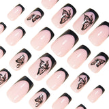 24pcs/Set Black French Tips with Black Butterfly Press-On Nails
