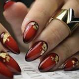 24pcs/Set Burgundy Gold Foil Press-On Nails