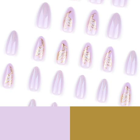24pcs/Set Purple and Gold Butterfly Press-On Nails