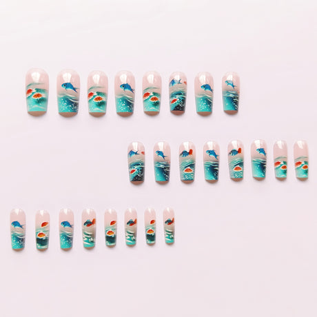 24pcs/Set Blue Ocean Fish Press-On Nails