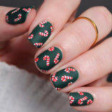 24pcs/Set Christmas Candy Cane Green Short Press-On Nails