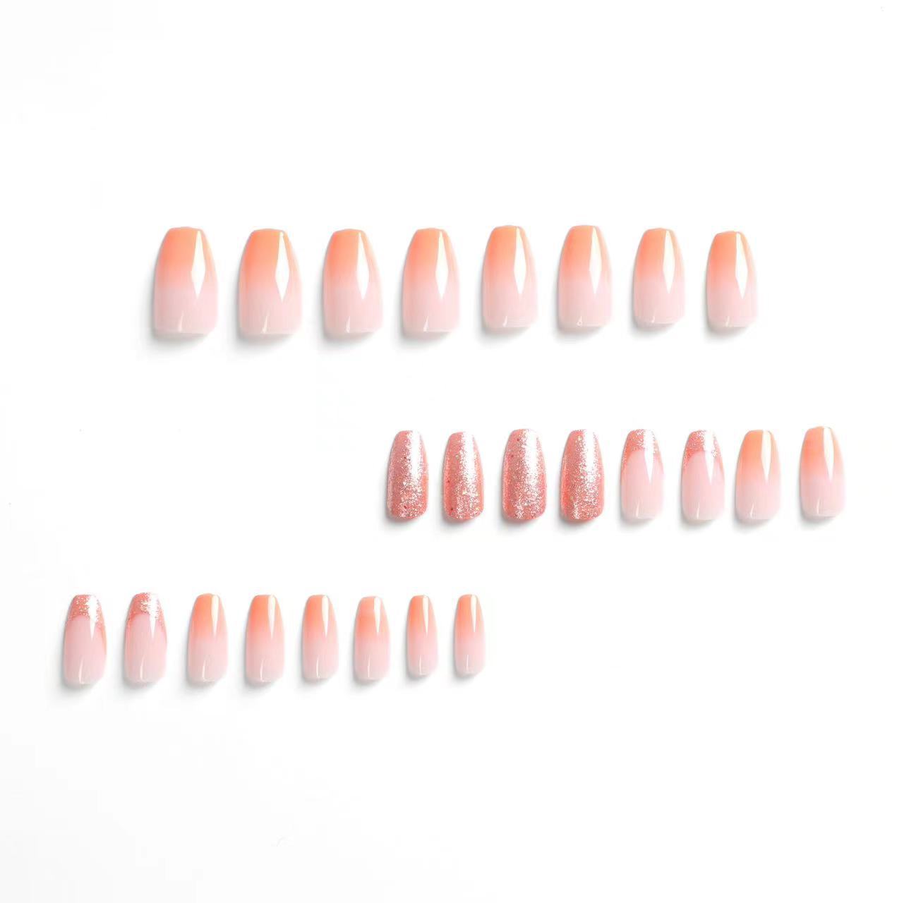 24pcs/Set Orange Gradient Glitter Press-On Nails