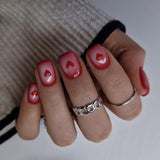 24pcs/Set Red Embossed Hearts Short Press On Nails