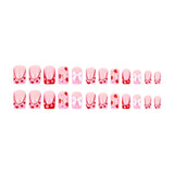 24pcs/Set Strawberry Bow French Short Press On Nails
