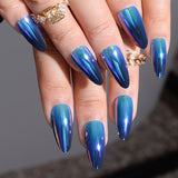 24pcs/Set Mirror Blue Press-On Nails