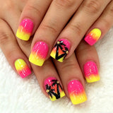 24pcs/Set Colorful Beach Gradient with Palm Trees Press-On Nails