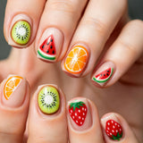 24pcs/Set Strawberry Watermelon Fruits Short Press On Nails