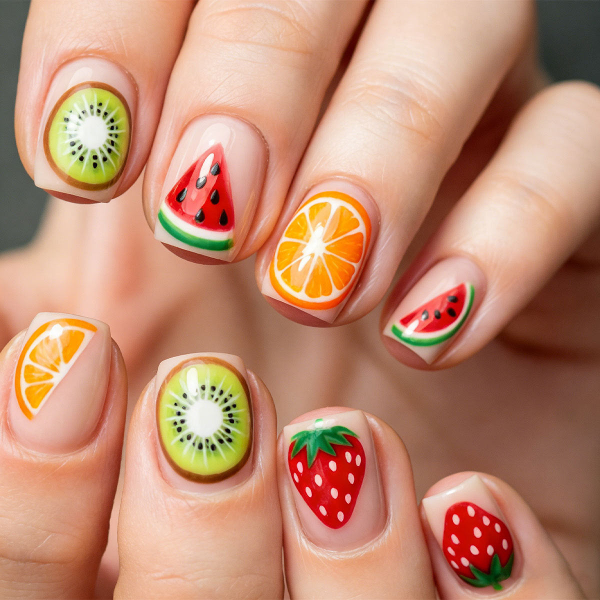 24pcs/Set Strawberry Watermelon Fruits Short Press On Nails
