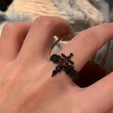 Gunmetal Rose Cross Butterfly Punk Adjustable Ring