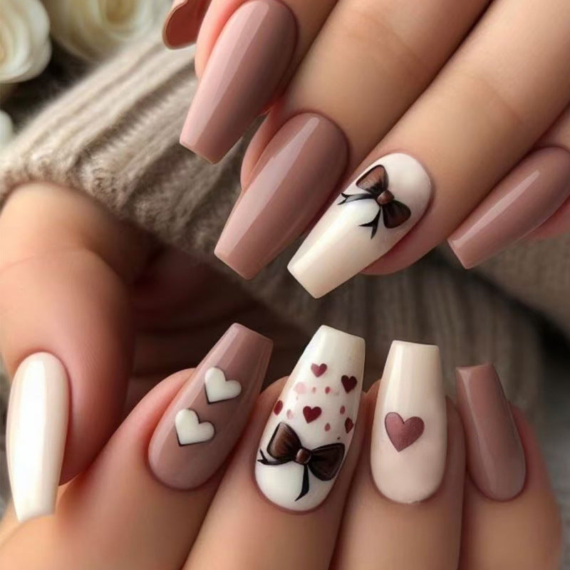 24pcs/Set 3D Heart Bow Press-On Nails