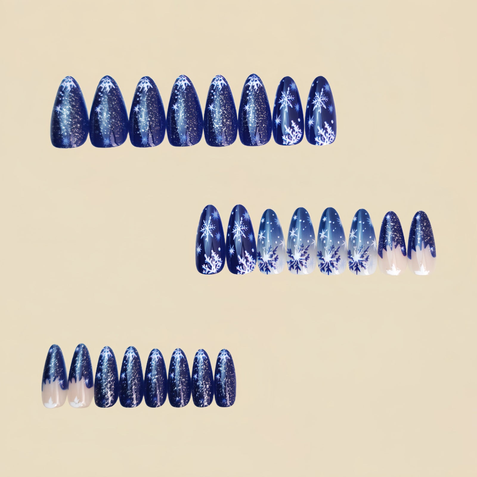 24pcs/Set Blue Snowflake Gradient Press-On Nails