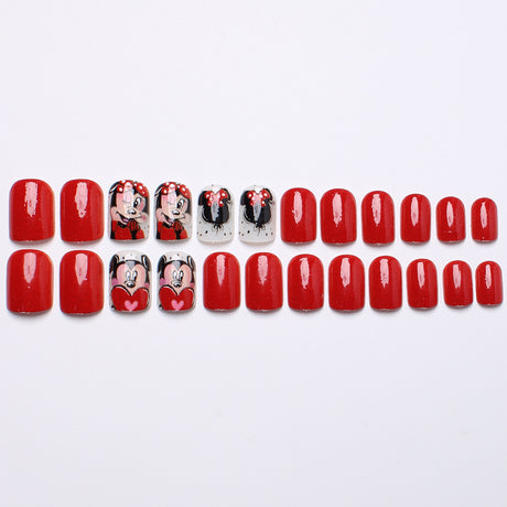 24pcs/Set Red Heart Mickey Short Press On Nails