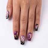 24pcs/Set Square Sakura Metallic Branches Short Press On Nails