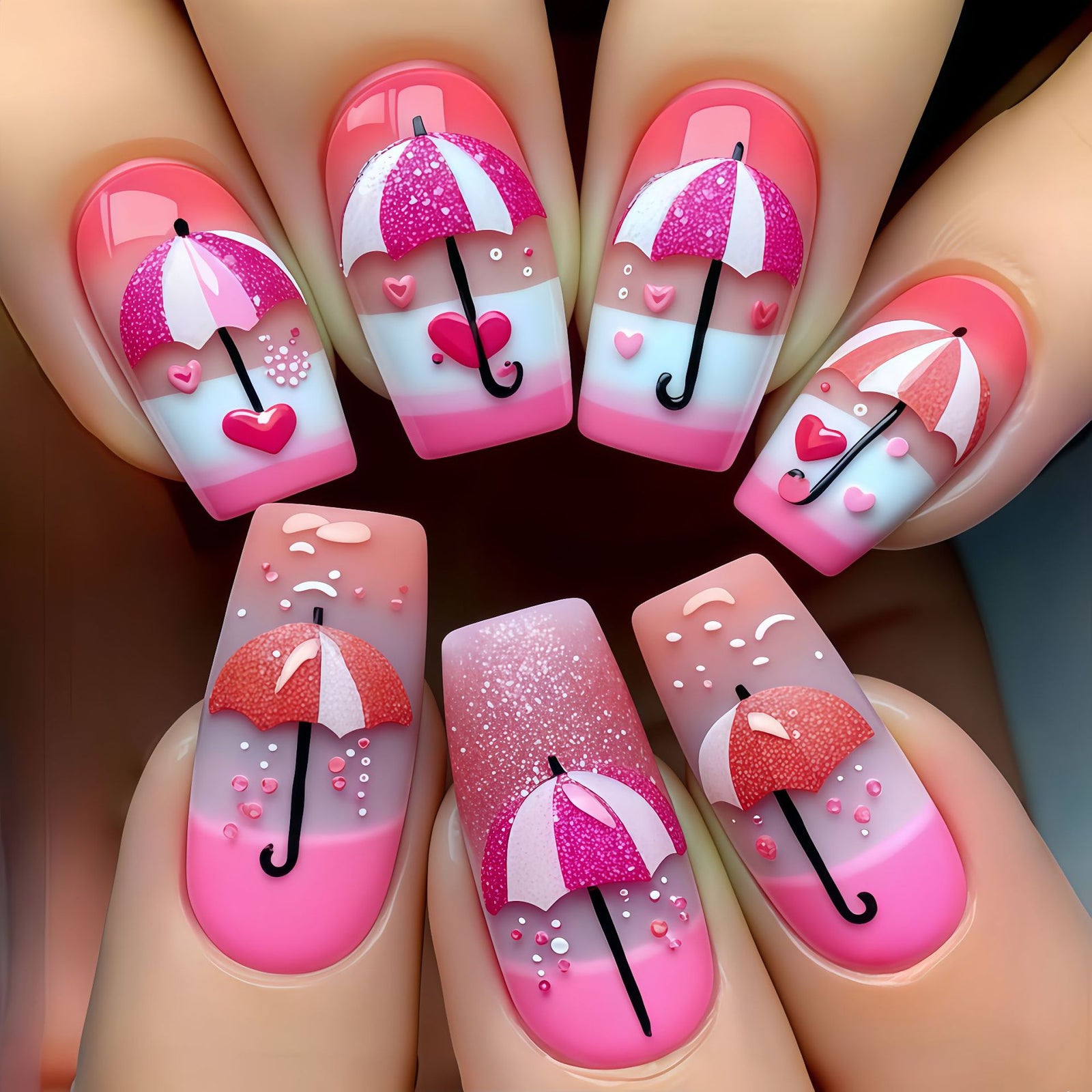 24pcs/Set Pink Gradient Press-On Nails