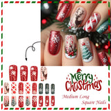 24pcs/Set Christmas Tree & Reindeer Red and White Color Block Press-On Nails
