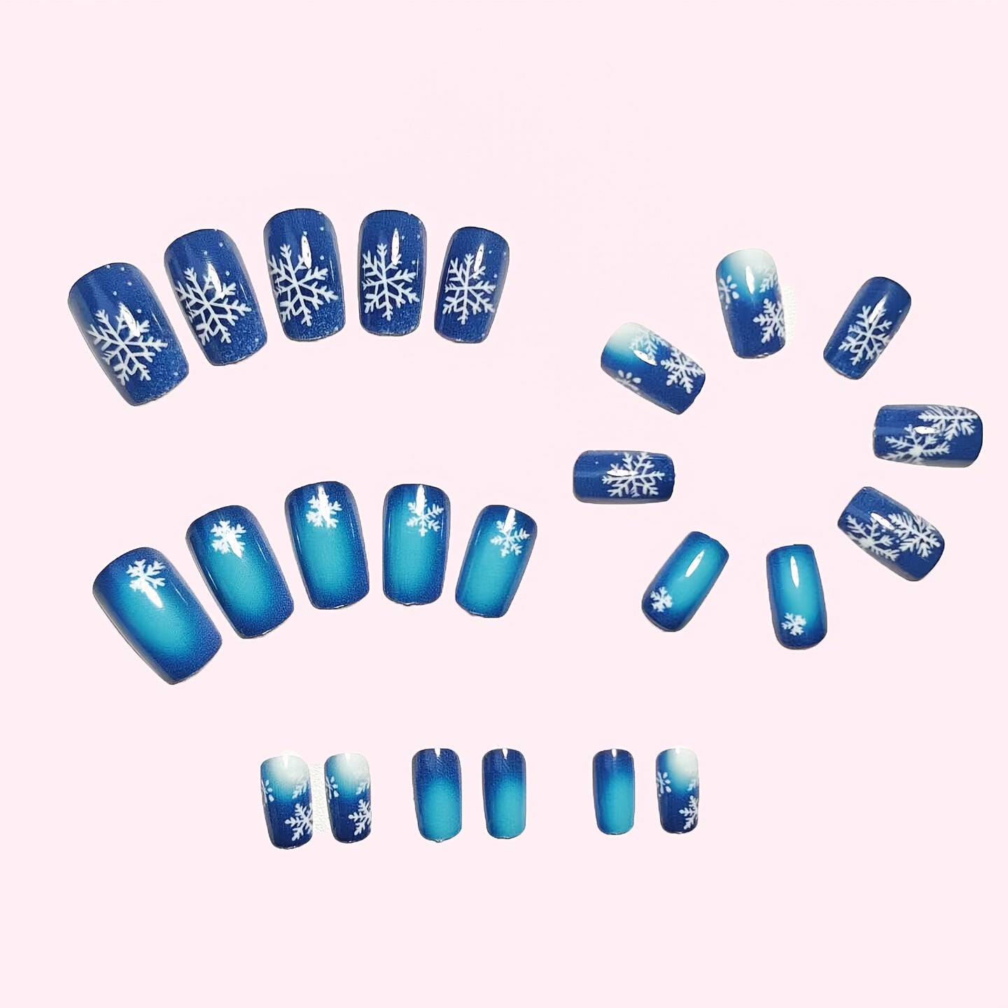 24pcs/Set Blue Christmas Snowflake Gradient Press-On Nails