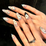 (Handmade) 10pcs/Set Pink Ombre 3D Flower French Press-On Nails