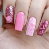 24pcs/Set Pink Hearts Press-On Nails