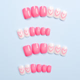 24pcs/Set Pink Line Heart Short Press On Nails