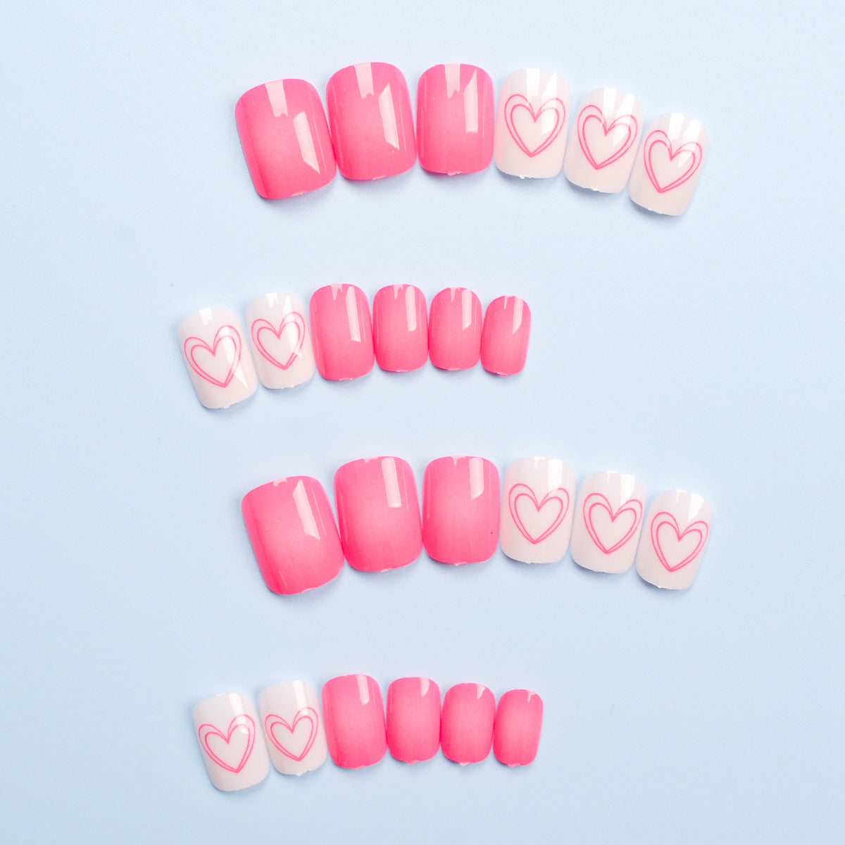 24pcs/Set Pink Line Heart Short Press On Nails