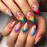 24pcs/Set Colorful Hearts Press-On Nails