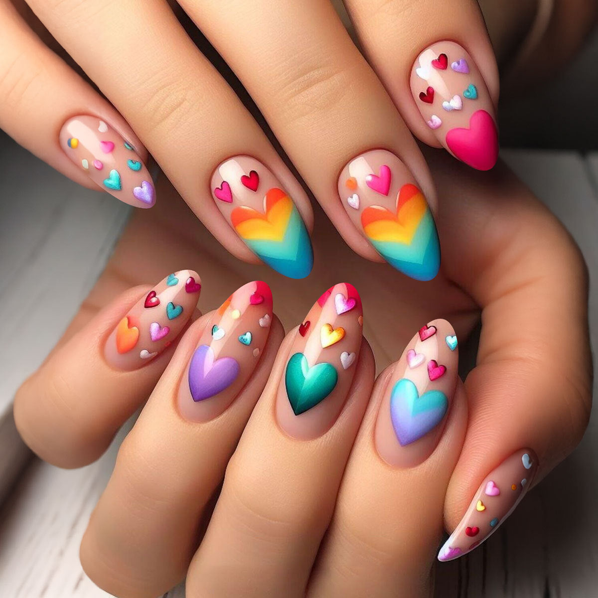 24pcs/Set Colorful Hearts Press-On Nails