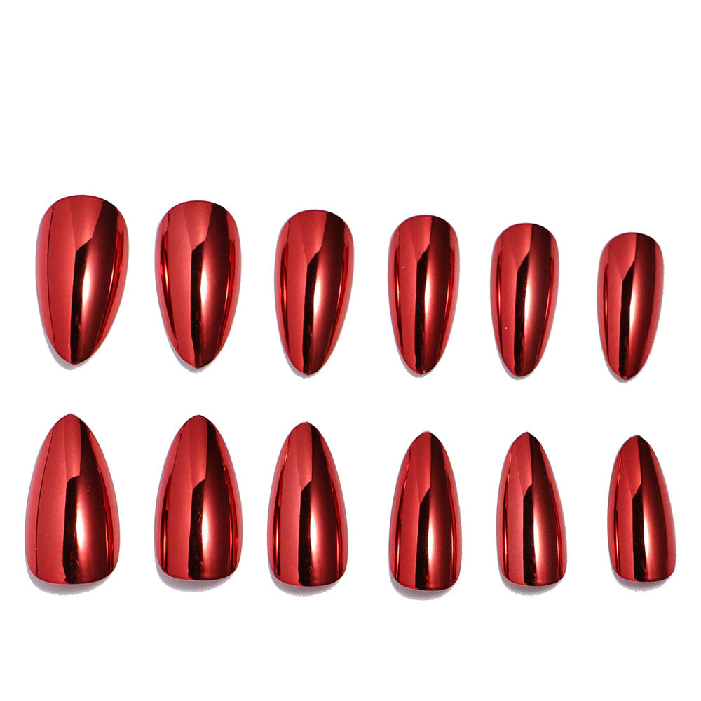 24pcs/Set Red Chrome Press-On Nails