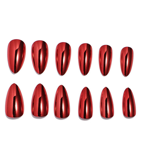 24pcs/Set Red Chrome Press-On Nails