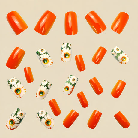 24pcs/Set Orange Botanical Flower Press-On Nail