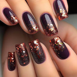 24pcs/Set Glitter Dark Brown Press-On Nails