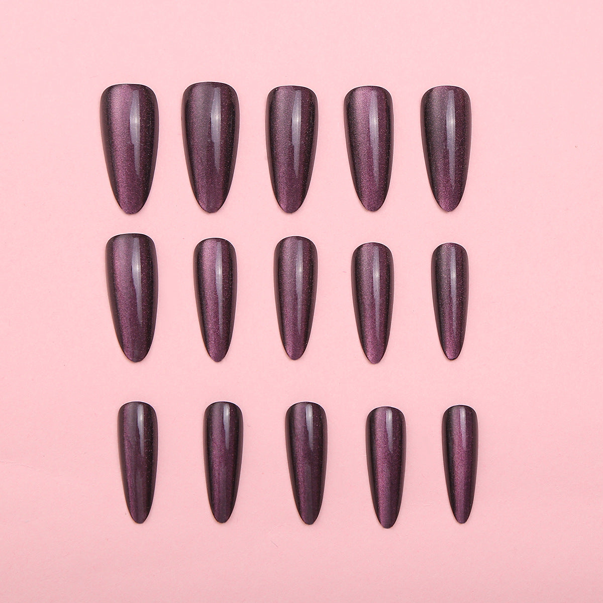 24pcs/Set Plum Red Cat Eye Press-On Nails