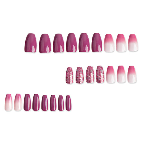 24pcs/Set Pink to Purple Gradient Glitter Press-On Nails