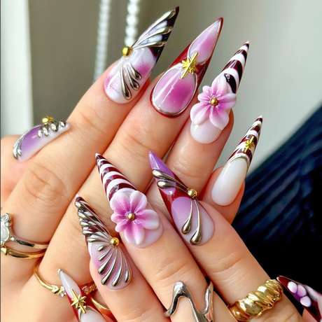 (Handmade) 10pcs/Set Elegant Violet Floral Press On Nails