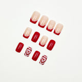 24pcs/Set Red French Heart Glitter Press-On Nails
