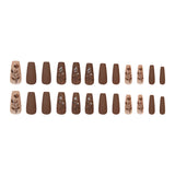 24pcs/Set Maillard Matte Texture Floral and Leaf Press-On Nails