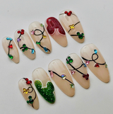 (Handmade) 10pcs/Set 3D Christmas Light Press On Nails