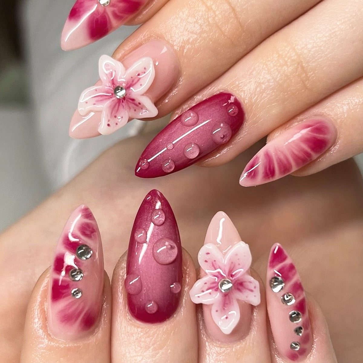 24pcs/Set 3D Art Floral Press-On Nails