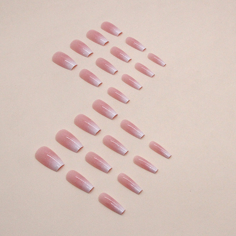 24pcs/Set Soft Pink Gradient Glitter Press-On Nails