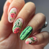 24pcs/Set Fresh Floral Watermelont Press-On Nails