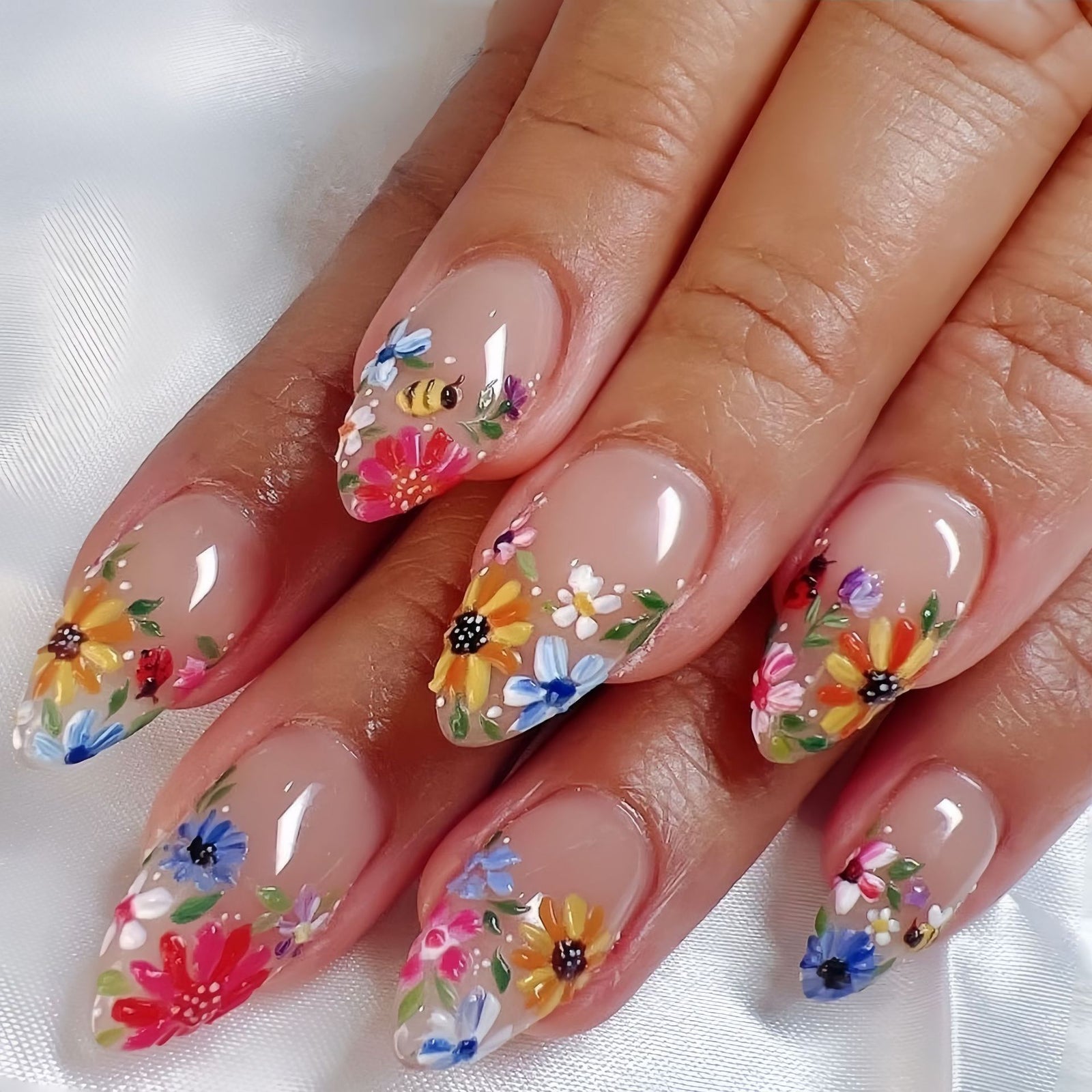 24pcs/Set Colorful Floral French Press-On Nails