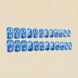 24pcs/Set Blue Floral Press-On Nails