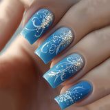24pcs/Set Light Blue Silver Glitter Gradient Press-On Nails