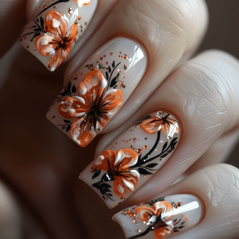 24pcs/Set Nude Flowers Press-On Nails