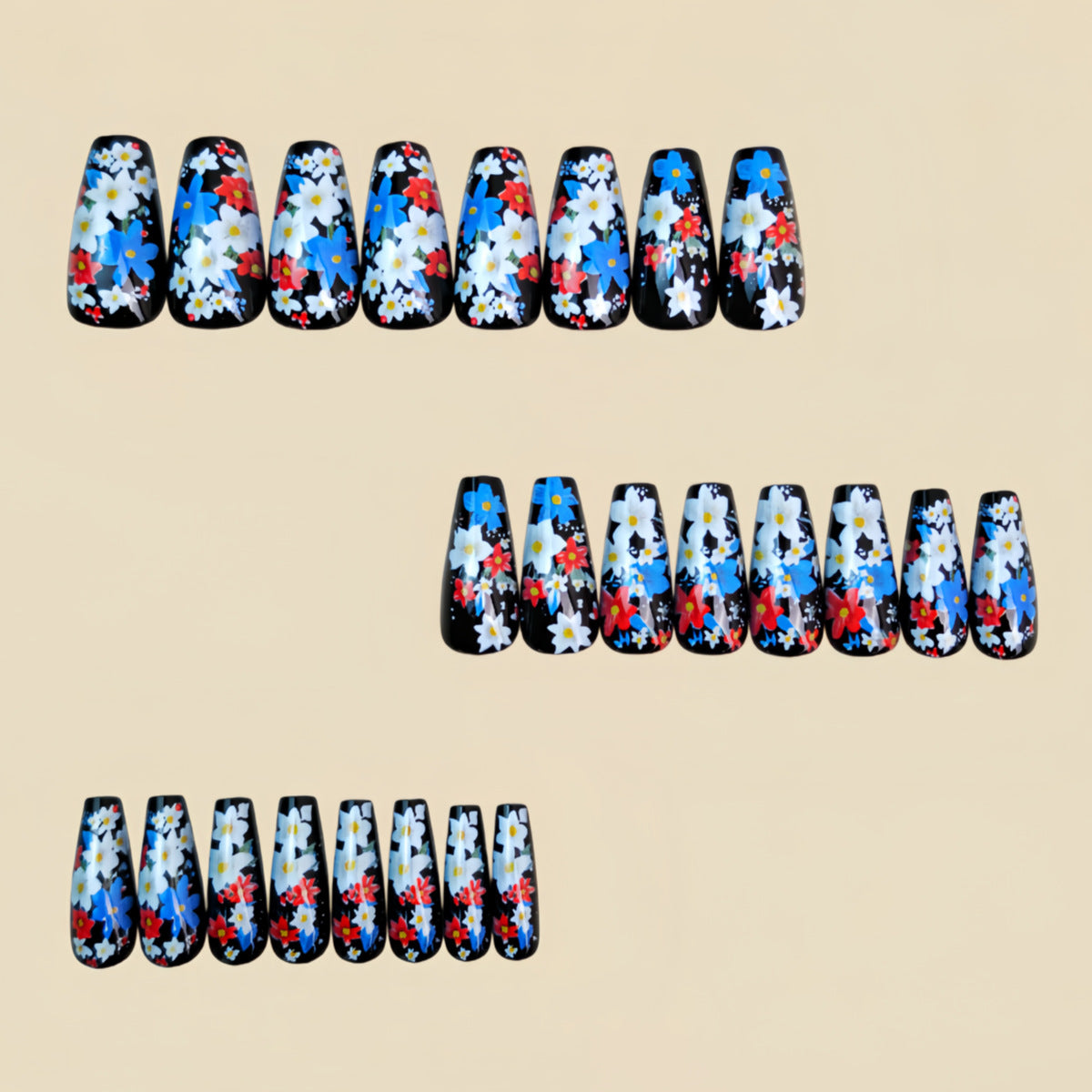 24pcs/Set Blue Botanical Flowers Press-On Nails