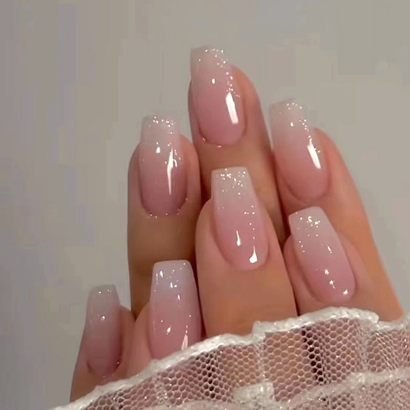 24pcs/Set Soft Pink Gradient Glitter Press-On Nails