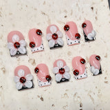 (Handmade) 10pcs/Set Ladybug & 3D Floral French Press-On Nails