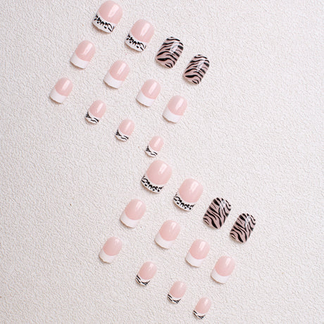 24pcs/Set French Zebra Print Short Press On Nails