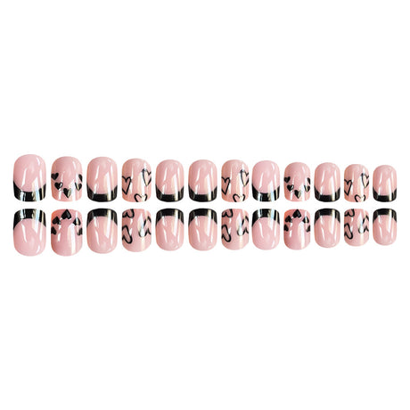 24pcs/Set Black Short French Heart Tips Press On Nails