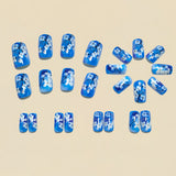 24pcs/Set Blue Floral Press-On Nails