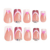 24pcs/Set Cute Pink Heart French Press-On Nails